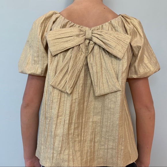 Gold Zara Blouse with Bow. Size 9 - Picture 5 of 10